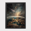 Earth From Space Oil Painting Print, Meteor Shooting Star Dark Night, Moody Wall Art