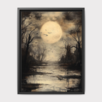 Full Moon, Moody Forest Swamp Wall Art Print Creepy Landscape, Raven Birds, Dark Decor