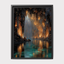 Golden Crystal Cave wall Art print, Turquoise Water Fantasy Print, Glowing Cavern Painting