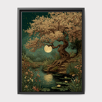 Moonlit Cherry Tree Print, Dark Academia Romantic Forest Art, William Morris Inspired Nature Decor
